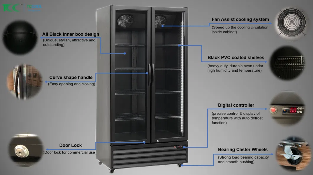 Brazil Glass Door Display for Grocery Store Energy Drink Upright Fridge Commercial Double Glass Door Cooler High Quality Made in China